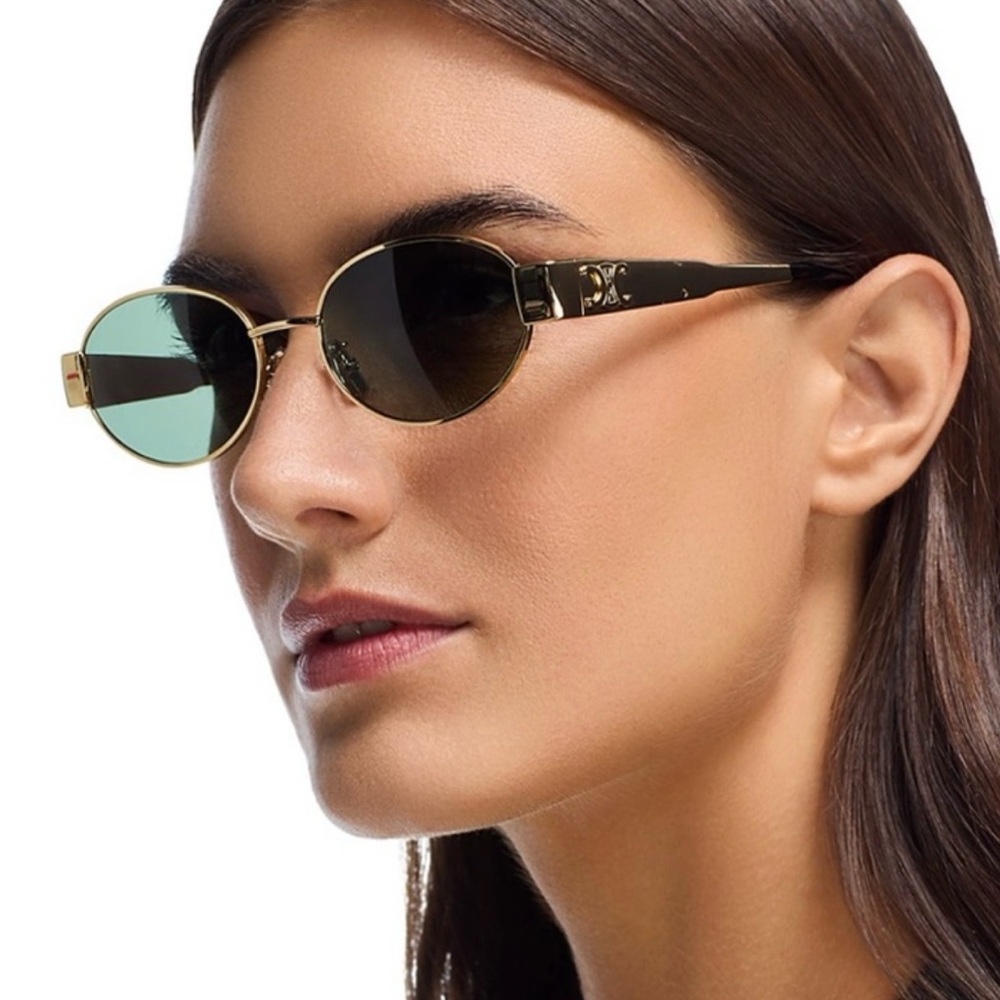 Celine Triomphe 01  Gold and green Round Sunglasses with case Like New